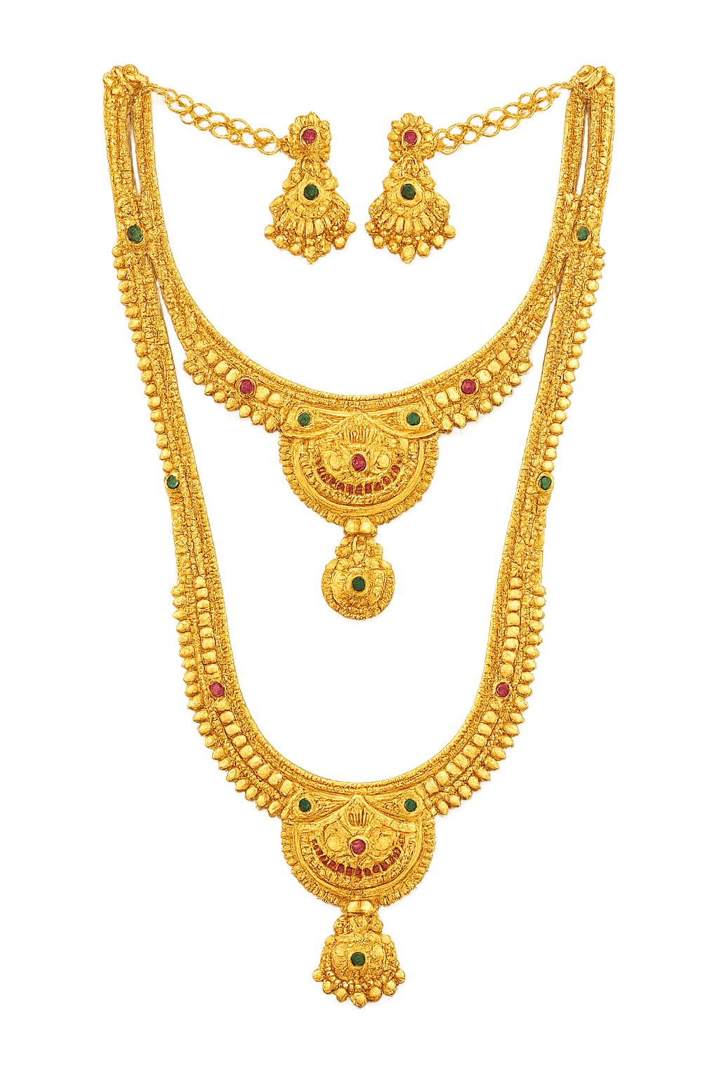 Premium Traditional Dual Layer Temple Necklace Set with Earrings